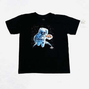NWT Kid Dangerous Kids Astronaut Pizza Black Graphic T-shirt